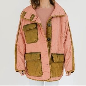 Free People Pink and Olive Utility Jacket